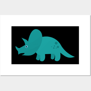 Cool Blue Triceratops Dinosaur. Cute Dino Cartoon. Posters and Art